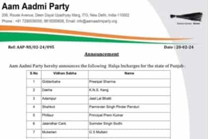 चुनाव से पहले सौंपी जिम्मेदारी: पंजाब में आम आदमी पार्टी ने हलका इंचार्ज बनाए