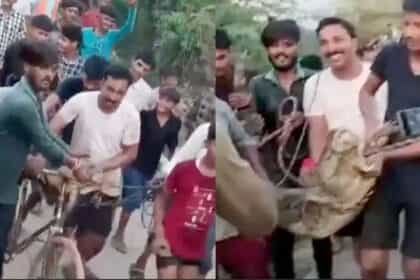 साइकिल पर बैठकर पूरे गांव में घूमा मगरमच्छ!