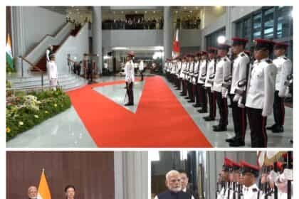 प्रधानमंत्री नरेंद्र मोदी को सिंगापुर के संसद भवन में औपचारिक स्वागत