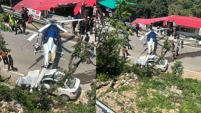 केदारनाथ धाम के लिए उड़ान भर रहे हेलिकॉप्टर की सड़क पर इमरजेंसी लैंडिंग