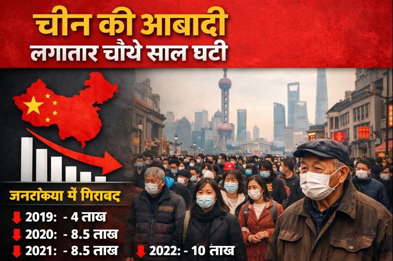 चीन की आबादी लगातार चौथे साल घटी