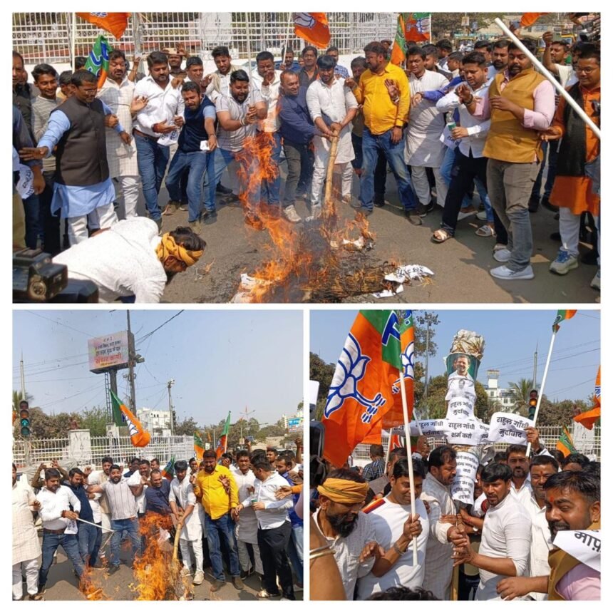 पटना :राहुल गांधी के विरोध में भाजपा कार्यकर्ताओं का मार्च, पुतला दहन