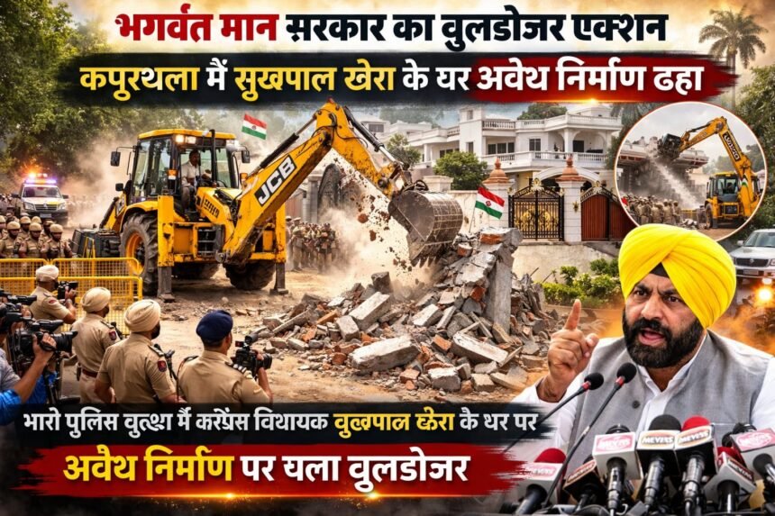 भगवंत मान सरकार का बुलडोजर एक्शन: कपूरथला में सुखपाल सिंह खैरा के घर बाहर अवैध निर्माण ढहाया