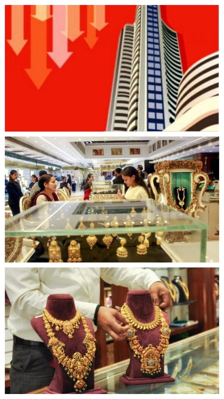 भारतीय शेयर बाजार में भारी गिरावट, सोना-चांदी में तेज उछाल