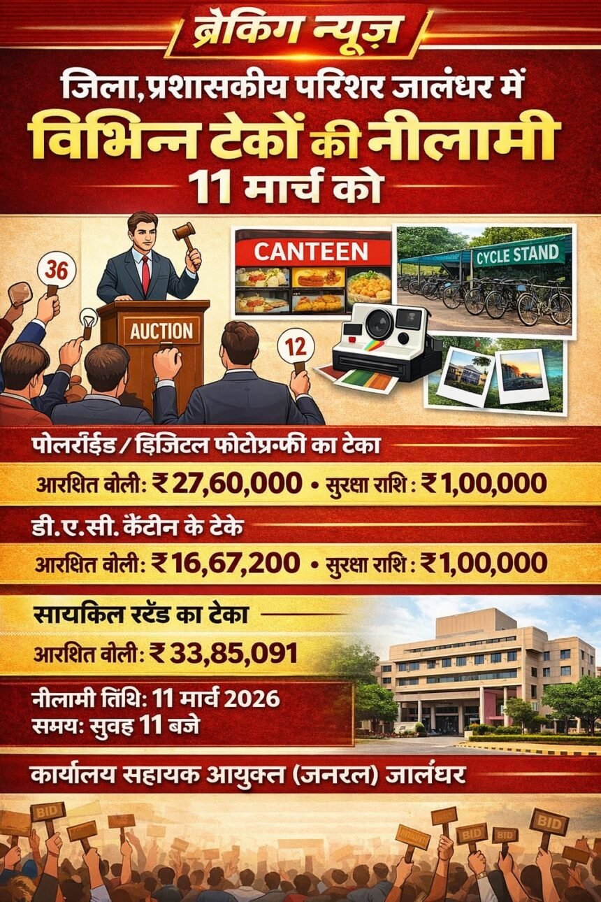 जिला प्रशासकीय परिसर जालंधर में विभिन्न ठेकों की नीलामी 11 मार्च को