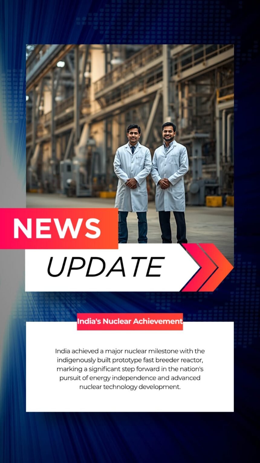 भारत ने स्वदेशी रूप से निर्मित प्रोटोटाइप फास्ट ब्रीडर रिएक्टर के साथ एक बड़ा परमाणु मील का पत्थर हासिल किया