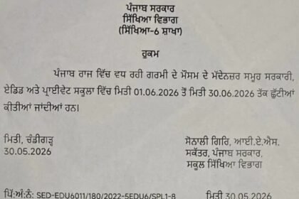 पंजाब के स्कूलों में गर्मियों की छुट्टियों का आधिकारिक ऐलान, सरकार ने जारी किया नोटिफिकेशन; जानें कब से कब तक बंद रहेंगे स्कूल**