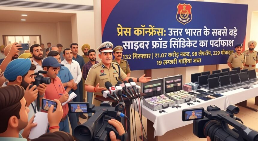 उत्तर भारत के सबसे बड़े साइबर ठगी नेटवर्क का पर्दाफाश: पंजाब पुलिस ने 132 जालसाजों को किया गिरफ्तार, ₹1.07 करोड़ कैश और 19 लग्जरी गाड़ियां बरामद**
