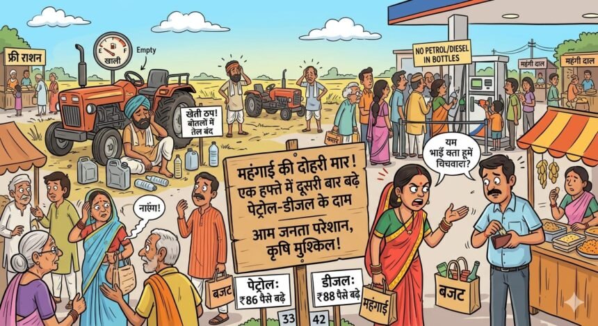महंगाई की दोहरी मार: एक हफ्ते में दूसरी बार बढ़े पेट्रोल-डीजल के दाम, बोतलों में तेल न मिलने से सोलन के किसानों के सामने बड़ा संकट**