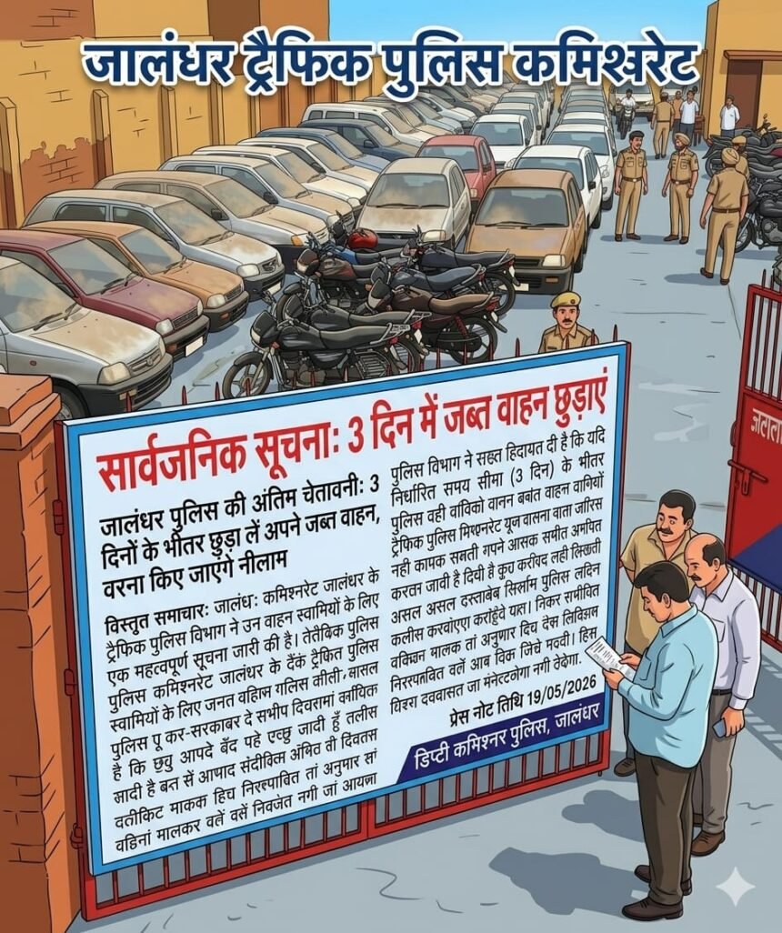 जालंधर पुलिस की अंतिम चेतावनी: 3 दिनों के भीतर छुड़ा लें अपने जब्त वाहन, वरना किए जाएंगे नीलाम**