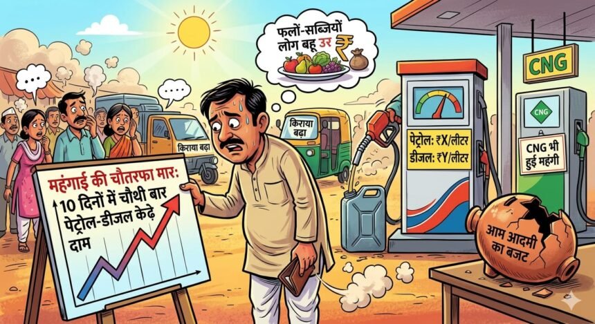 महंगाई की चौतरफा मार: 10 दिनों में चौथी बार बढ़े पेट्रोल-डीजल के दाम, CNG भी हुई महंगी; आम आदमी की जेब खाली**