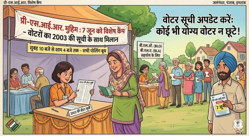 जालंधर में वोटर सूची दुरुस्त करने की बड़ी कवायद: 7 जून को जिले के सभी पोलिंग बूथों पर लगेंगे विशेष प्री-एस.आई.आर. कैंप; डिप्टी कमिश्नर ने नागरिकों से की भाग लेने की अपील**