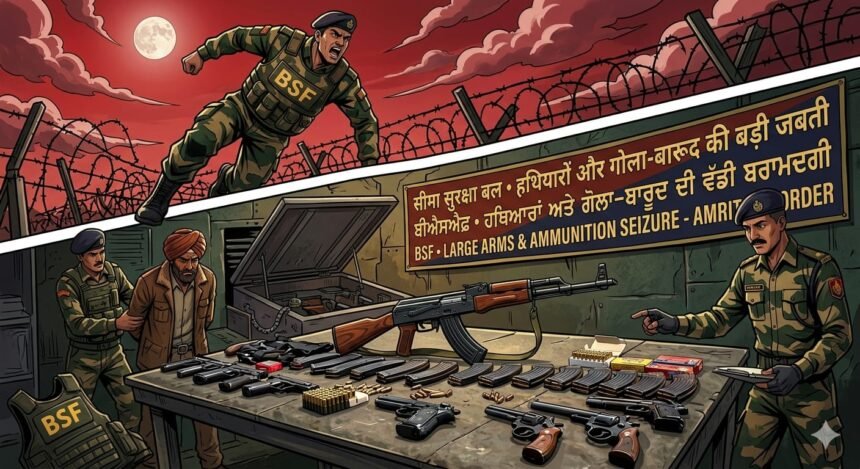 अमृतसर बॉर्डर पर BSF की बड़ी कार्रवाई: अजनाला में भारतीय नागरिक गिरफ्तार, AK-47 और 25 आधुनिक पिस्तौल समेत हथियारों का जखीरा बरामद**